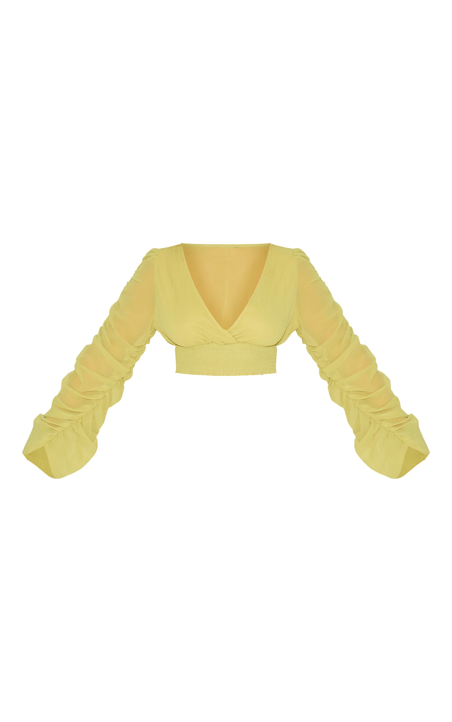 Shape Lime Chiffon Balloon Sleeve Plunge Front Cinched Waist Blouse
