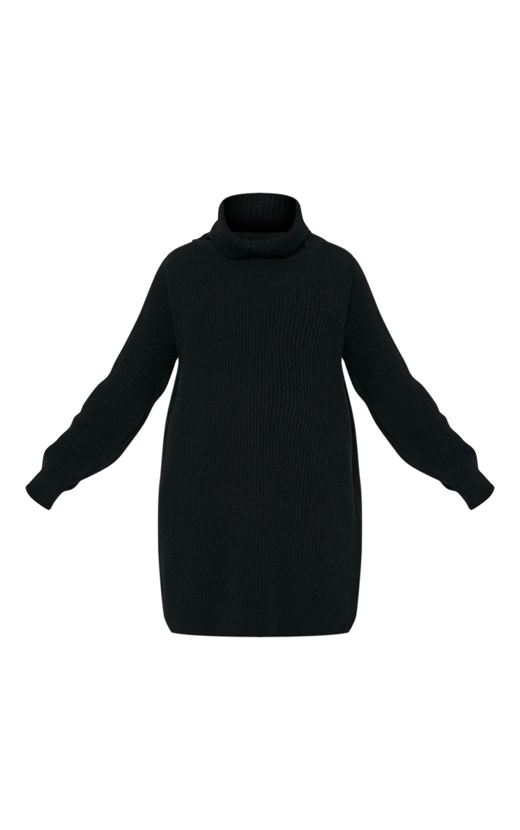 Maternity Black High Neck Oversized Sweater Dress