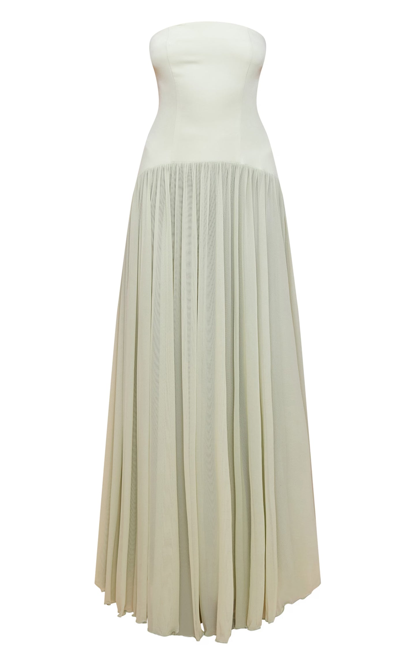 Sage Bandeau Chiffon Pleated Maxi Dress