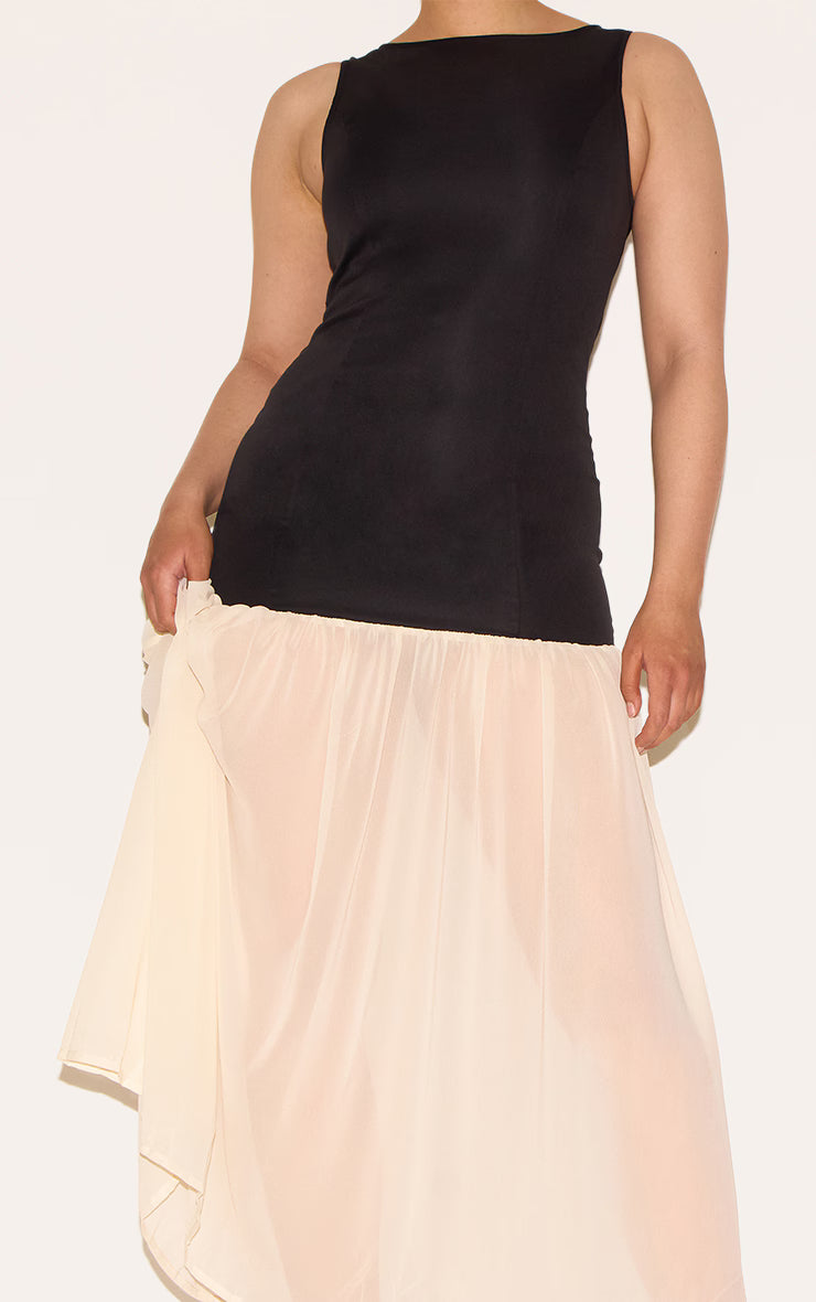Shape Black Boat Neck Dropped Waist Maxi Dress