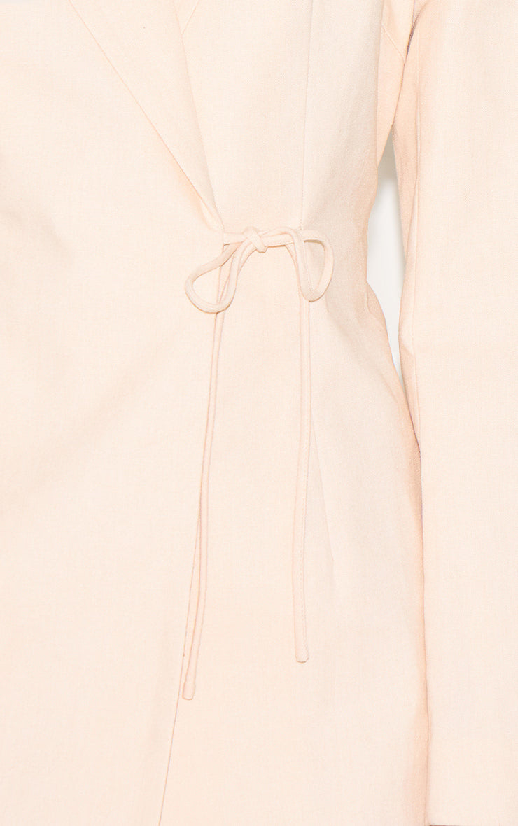 Cream Linen Blend Tie Detail Blazer Dress