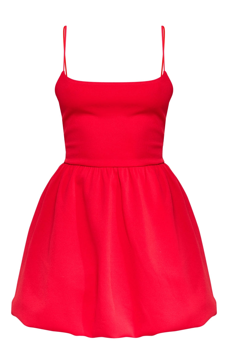 Red Strappy Scuba Puffball Dress