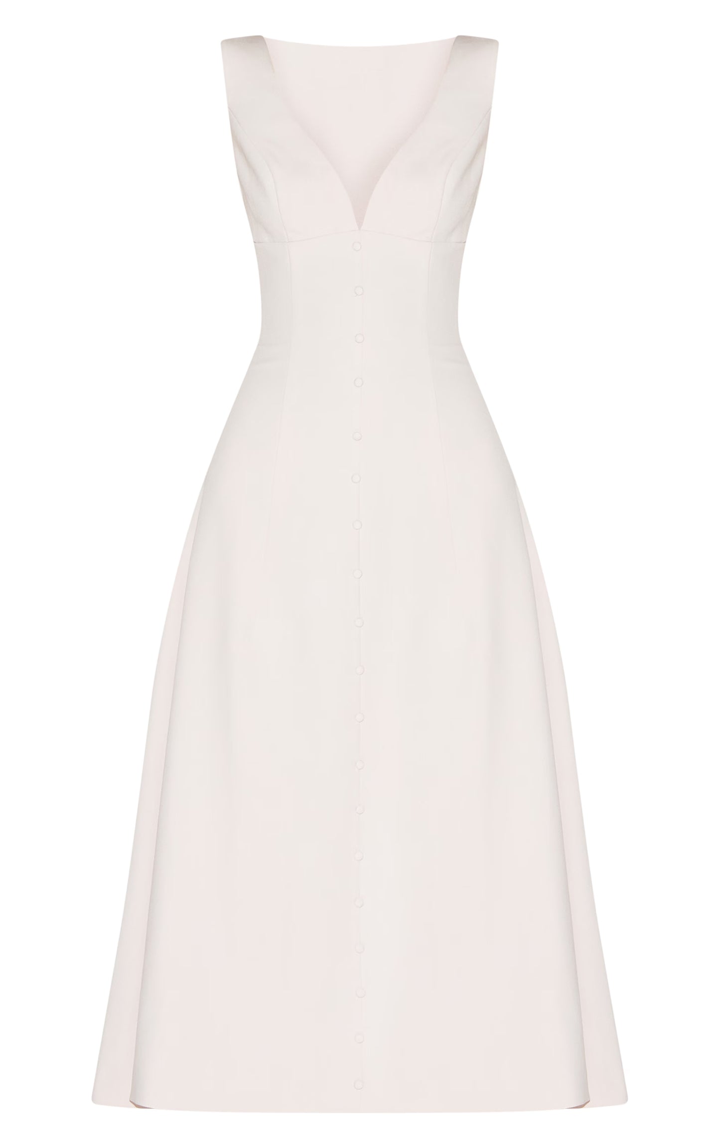 Cream Tailored Woven Plunge Button Down Midi Dress