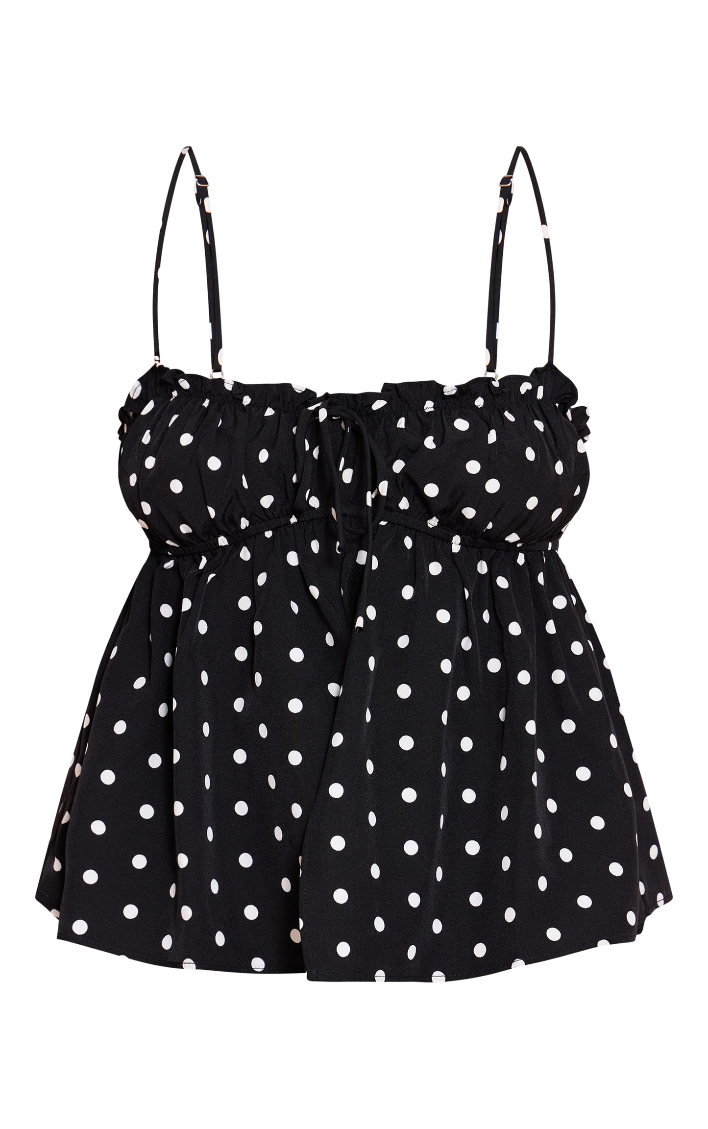 Black Polka Dot Strappy Frill Top