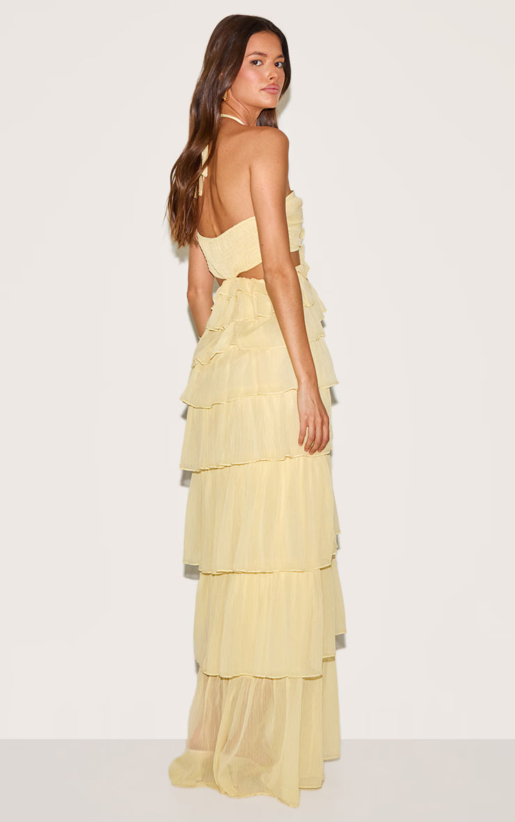 Lemon Ruched Bust Frill Tiered Maxi Dress