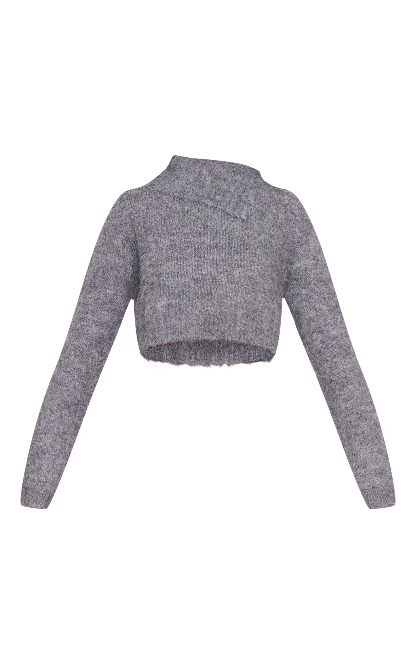Grey Marl Knit Asymmetric Overlay Oversized Sweater