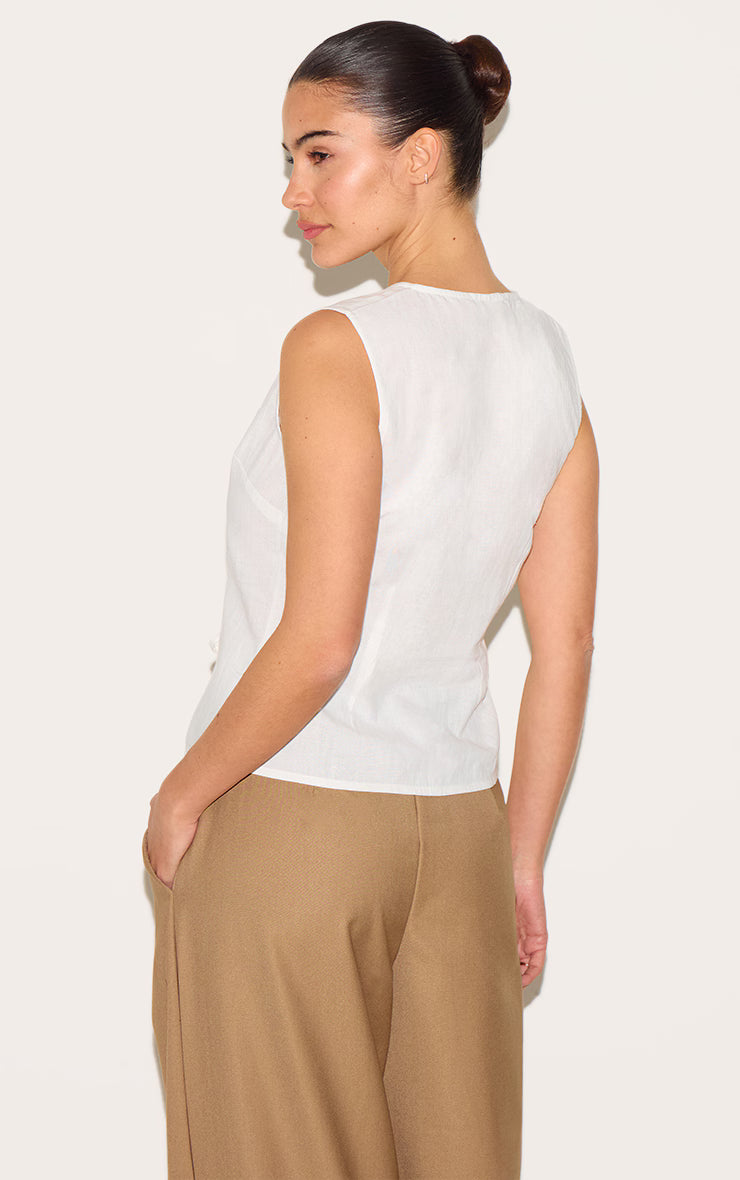 White Lightweight Woven Tie Front Vest