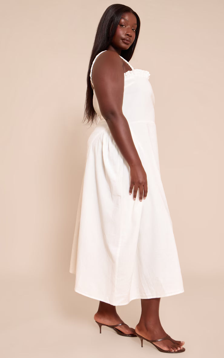 Plus White Textured Braided V Waist Midaxi Dress