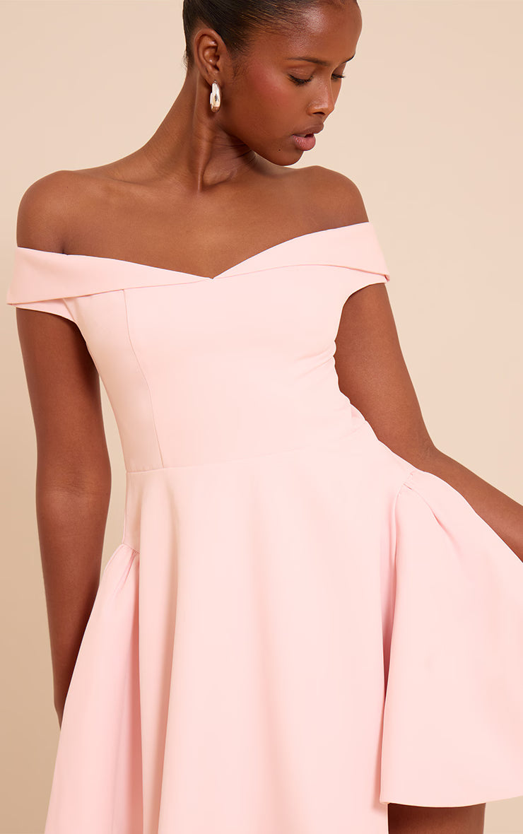 Blush Bardot Fold Over Shift Dress