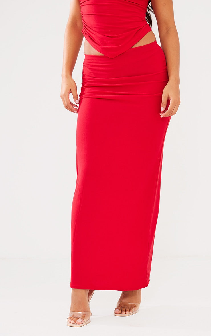 Red Soft Touch Low Rise Maxi Skirt