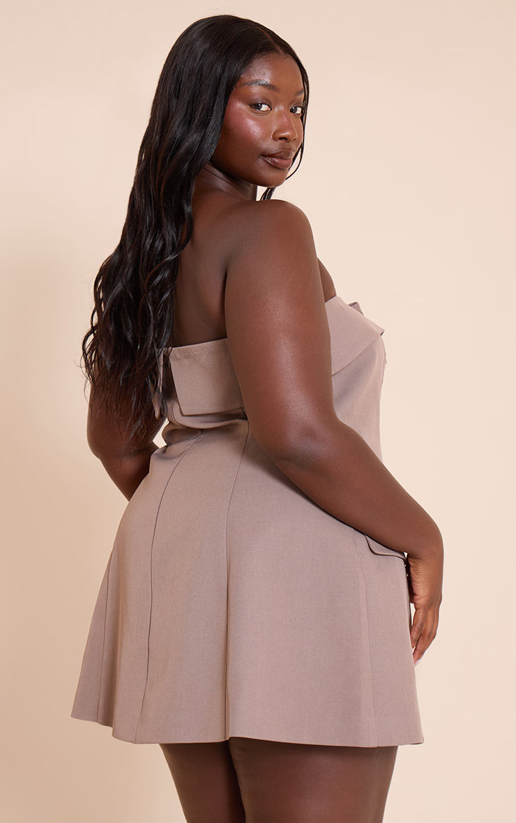 Plus Mushroom Bandeau Contrast Detail Mini Dress