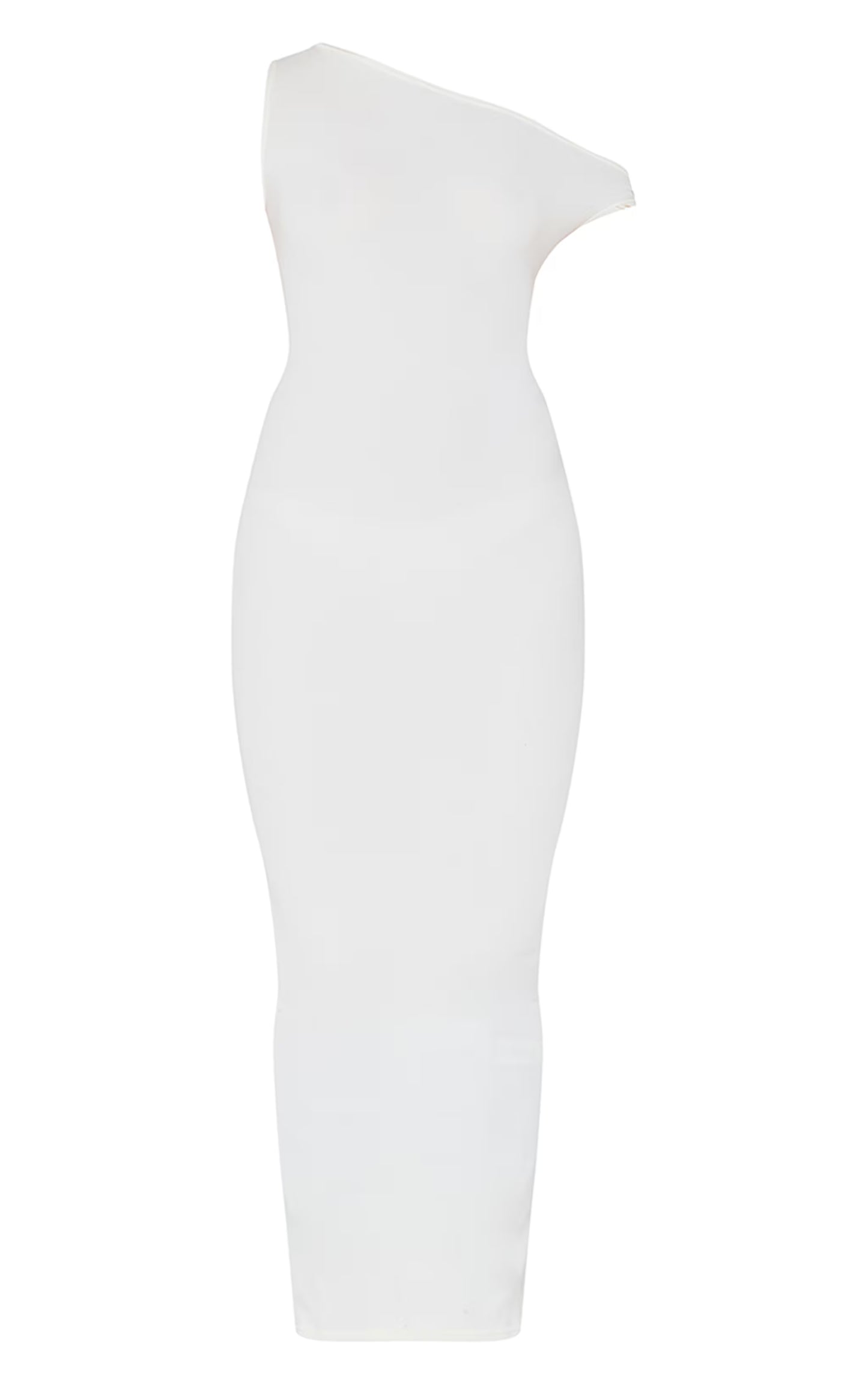Cream Ribbed Asymmetric Sleeveless Maxi Dress