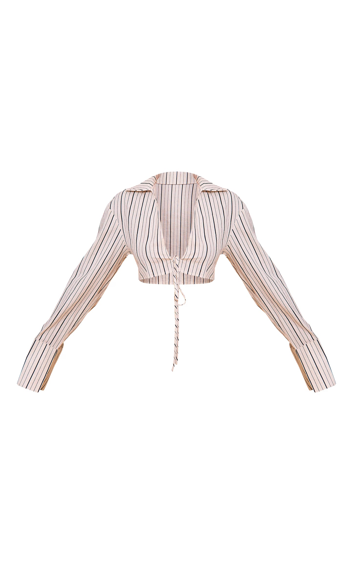 Sand Striped Linen-Blend Tie Front Cropped Shirt