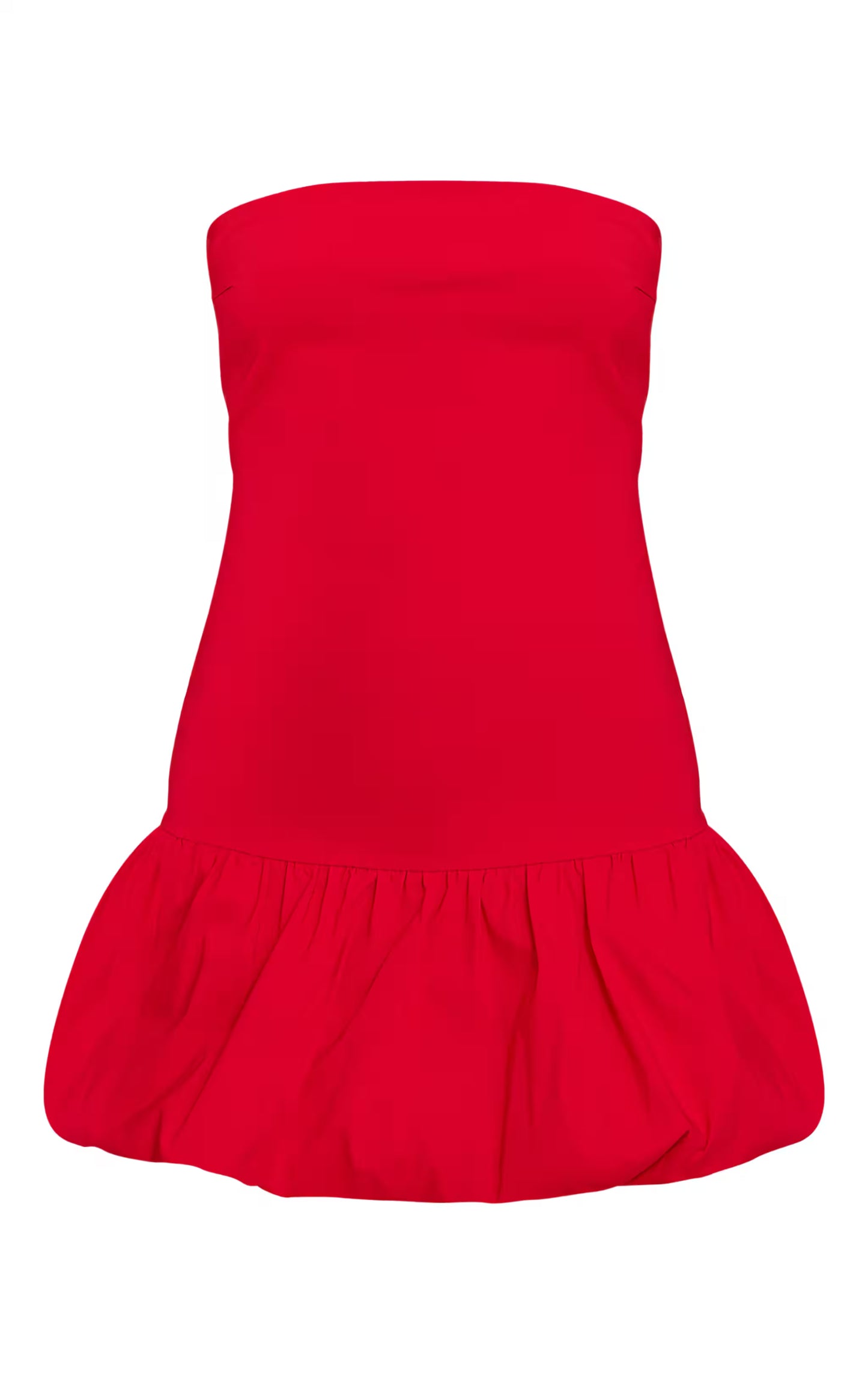 Red Stretch Woven Bandeau Puffball Dress