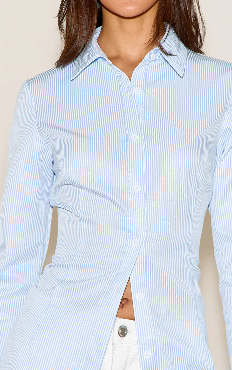 Blue Stripe Cotton Fitted Shirt