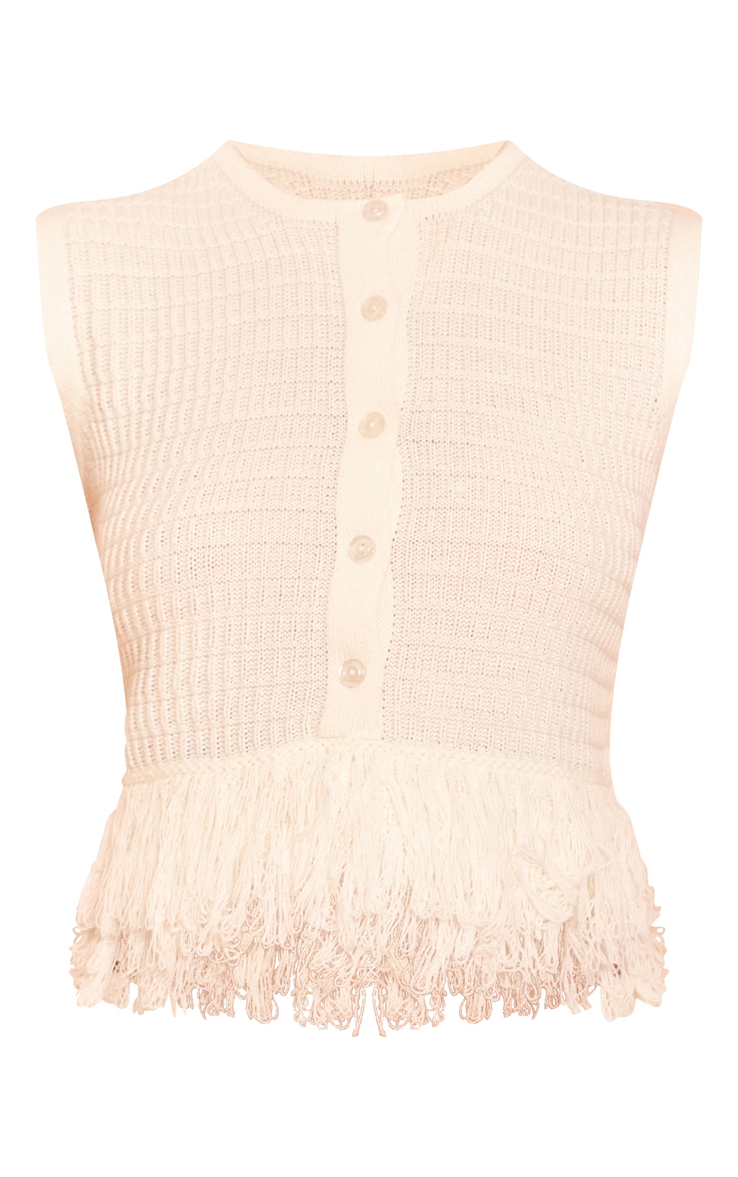 Cream Button Up Fringe Detail Knitted Cardigan