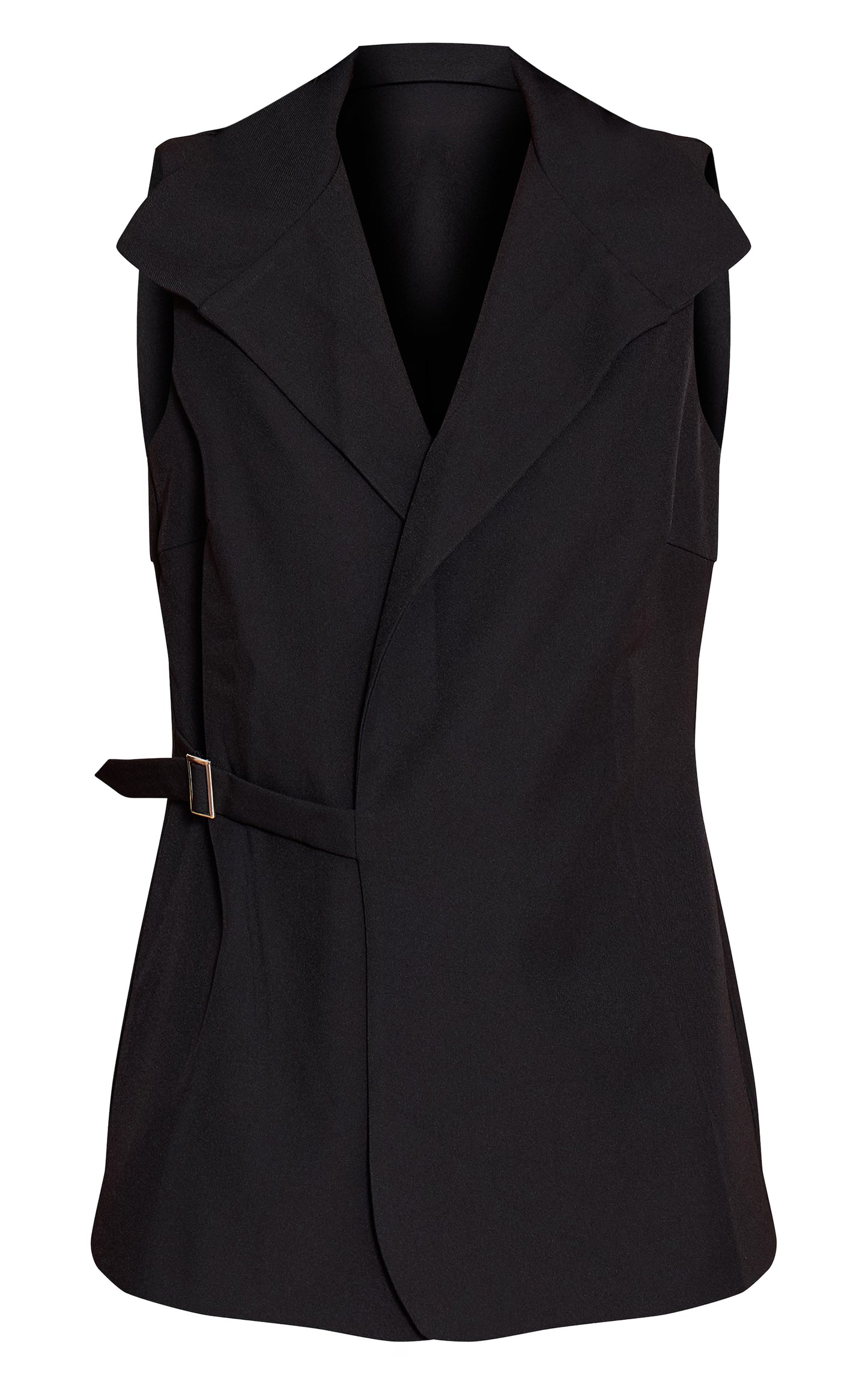 Black Oversized Buckle Detail Longline Vest