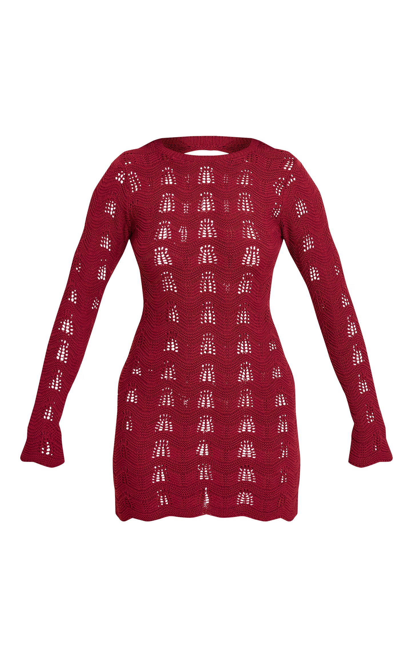 Wine Long Sleeve Backless Mini Dress