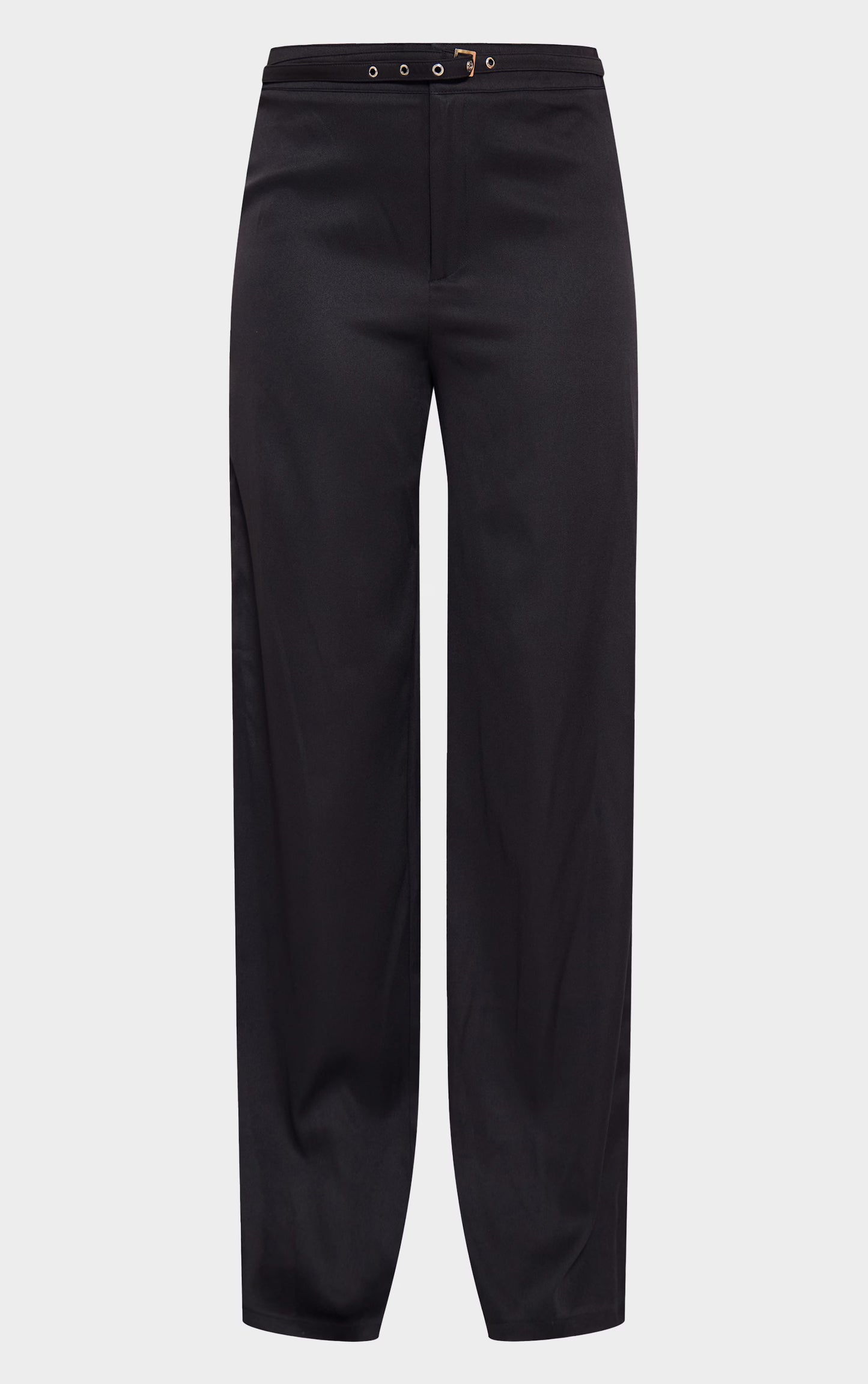 Black Woven Tailored Belt Detail Wide Leg Pants