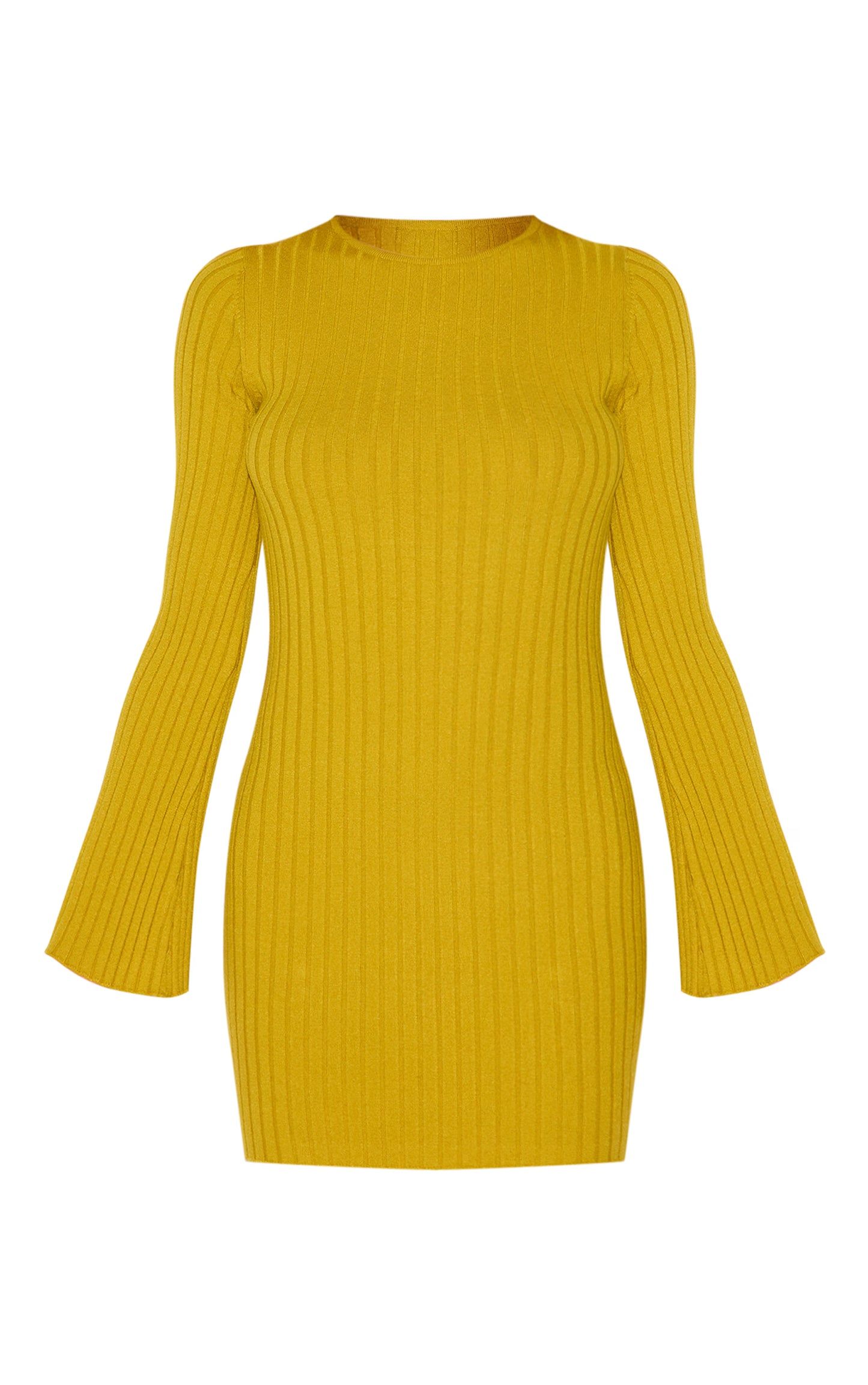 Olive Ribbed Knit Mini Dress