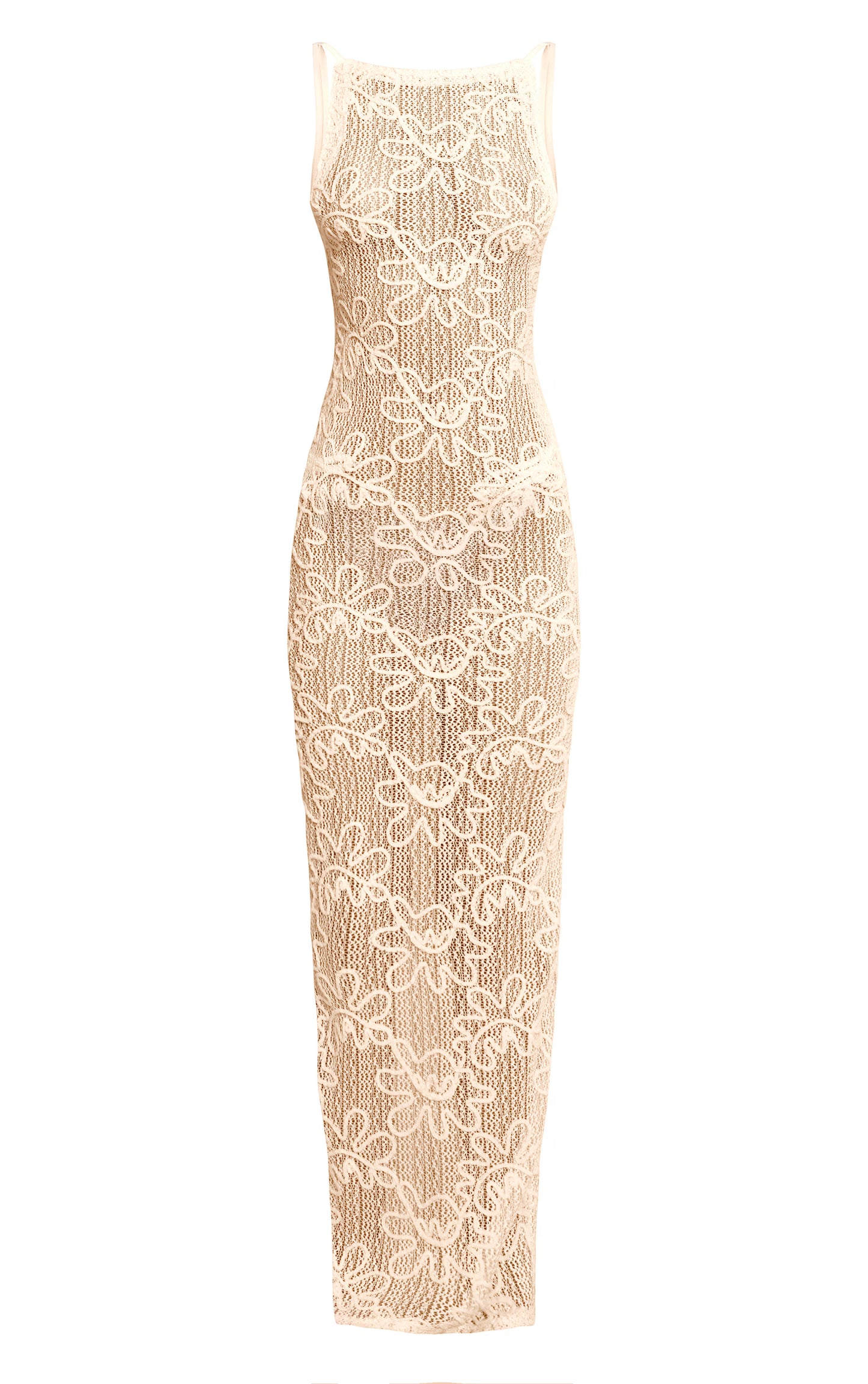Cream Flower Applique Strappy Beach Maxi Dress