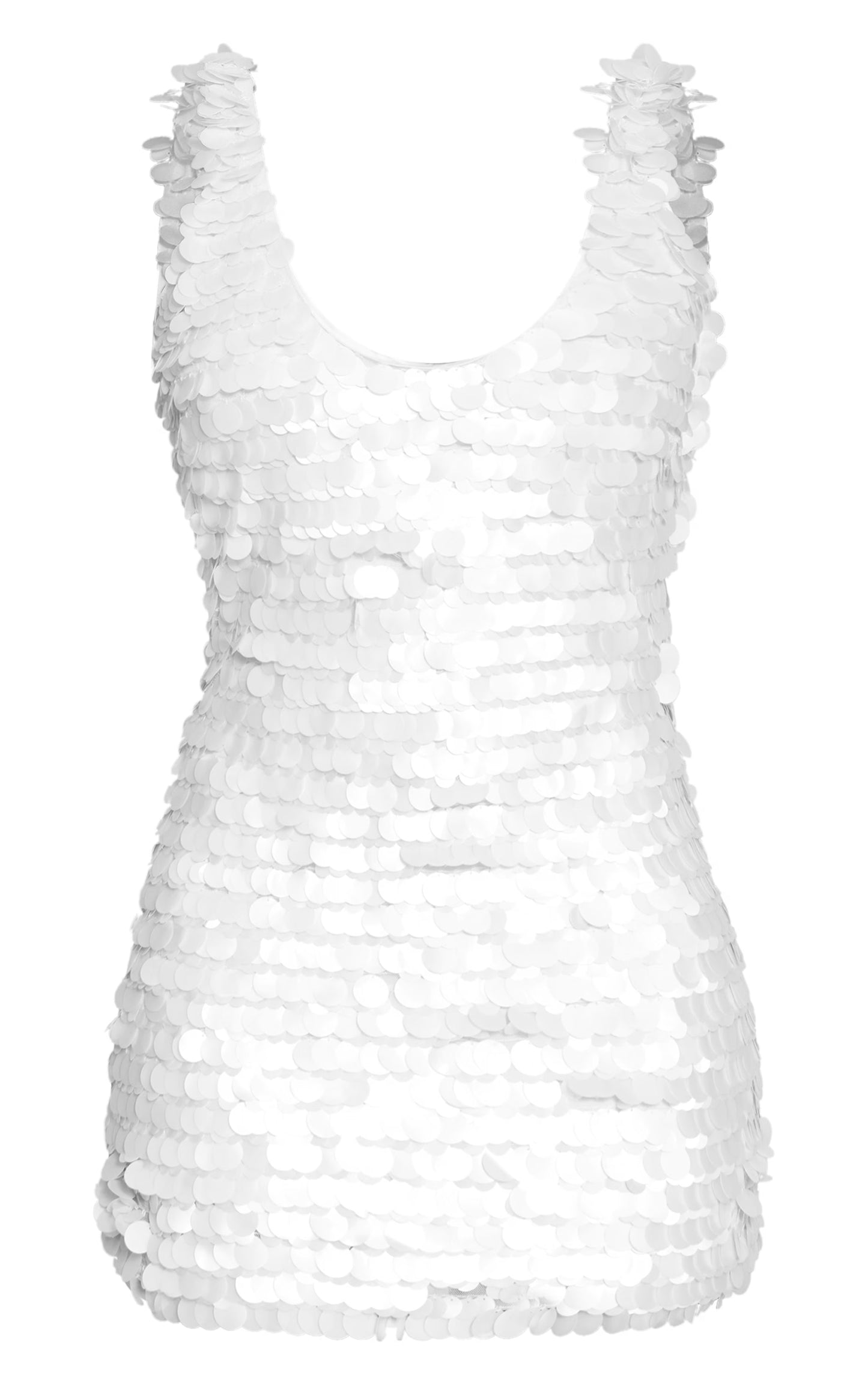 Cream Sequin Scoop Neck Mini Dress