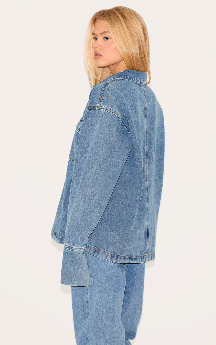 Vintage Blue Long Sleeve Slouchy Denim Rugby Shirt