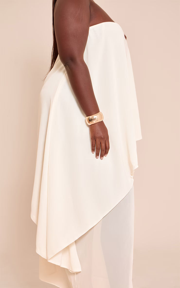 Plus Butter Cream Chiffon Bandeau Overlay Maxi Dress