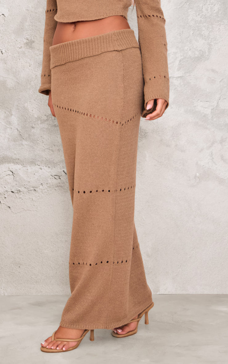 Chocolate Fold Over Knit Maxi Skirt