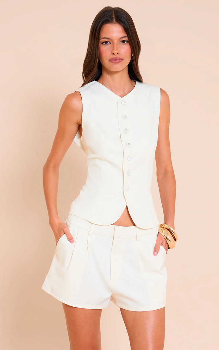 Cream Woven Tailored Shorts