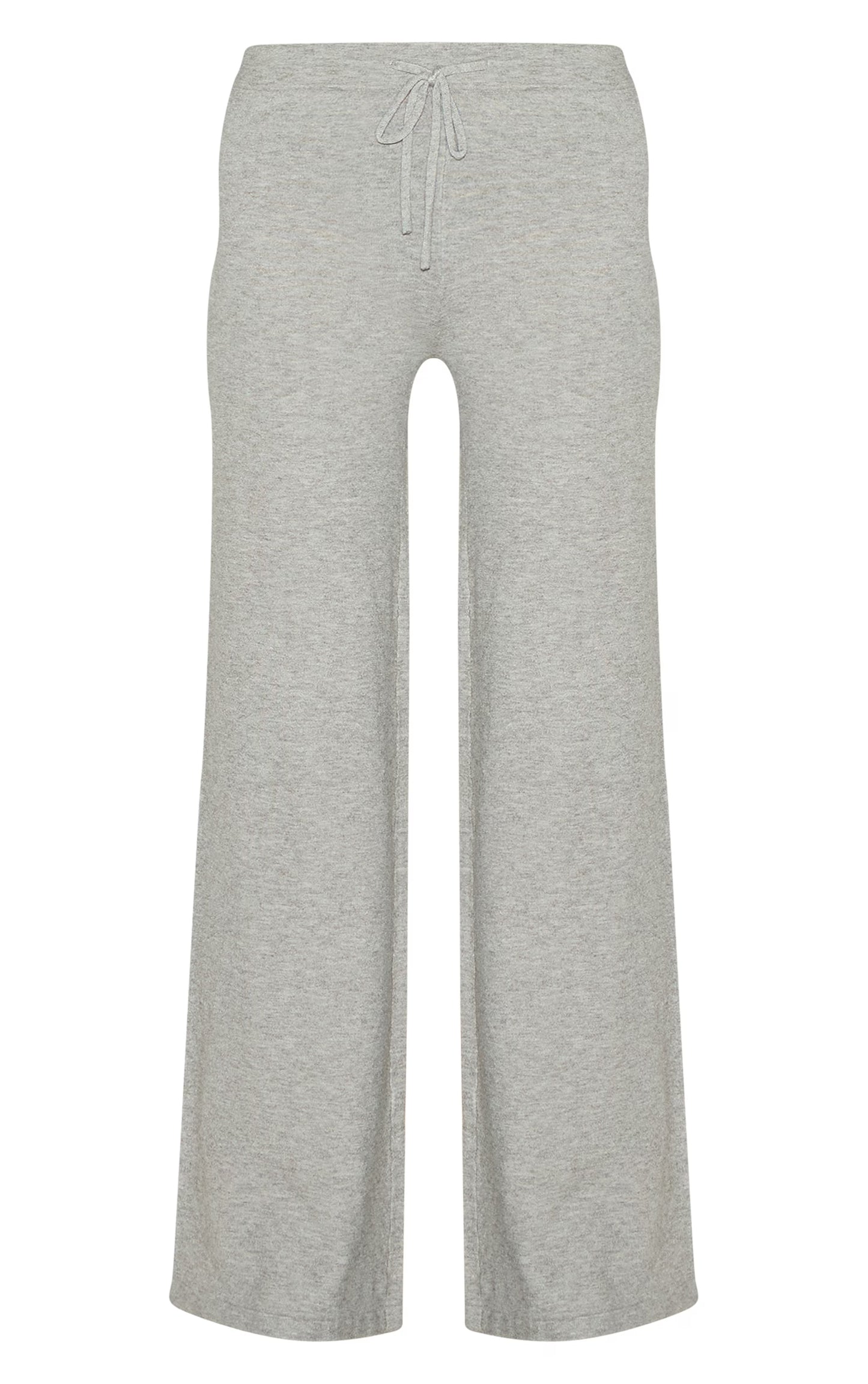 Ash Grey Soft Knit Drawstring Waist Wide Leg Pants