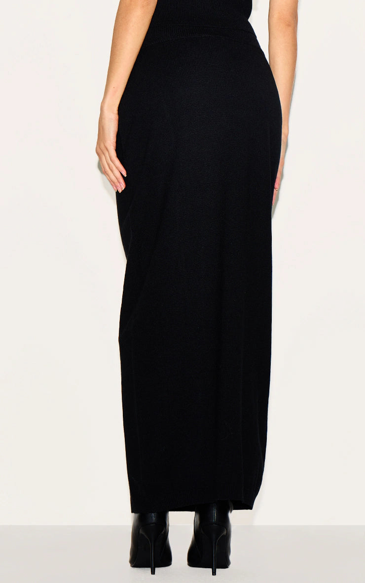 Black Basic Knit Maxi Skirt