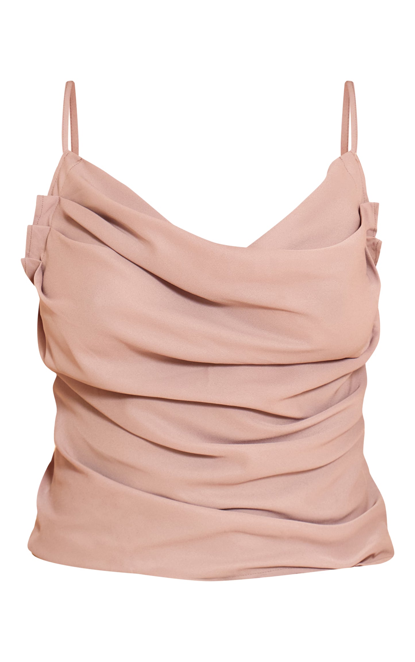 Shape Mocha Pleated Cowl Neck Strappy Top