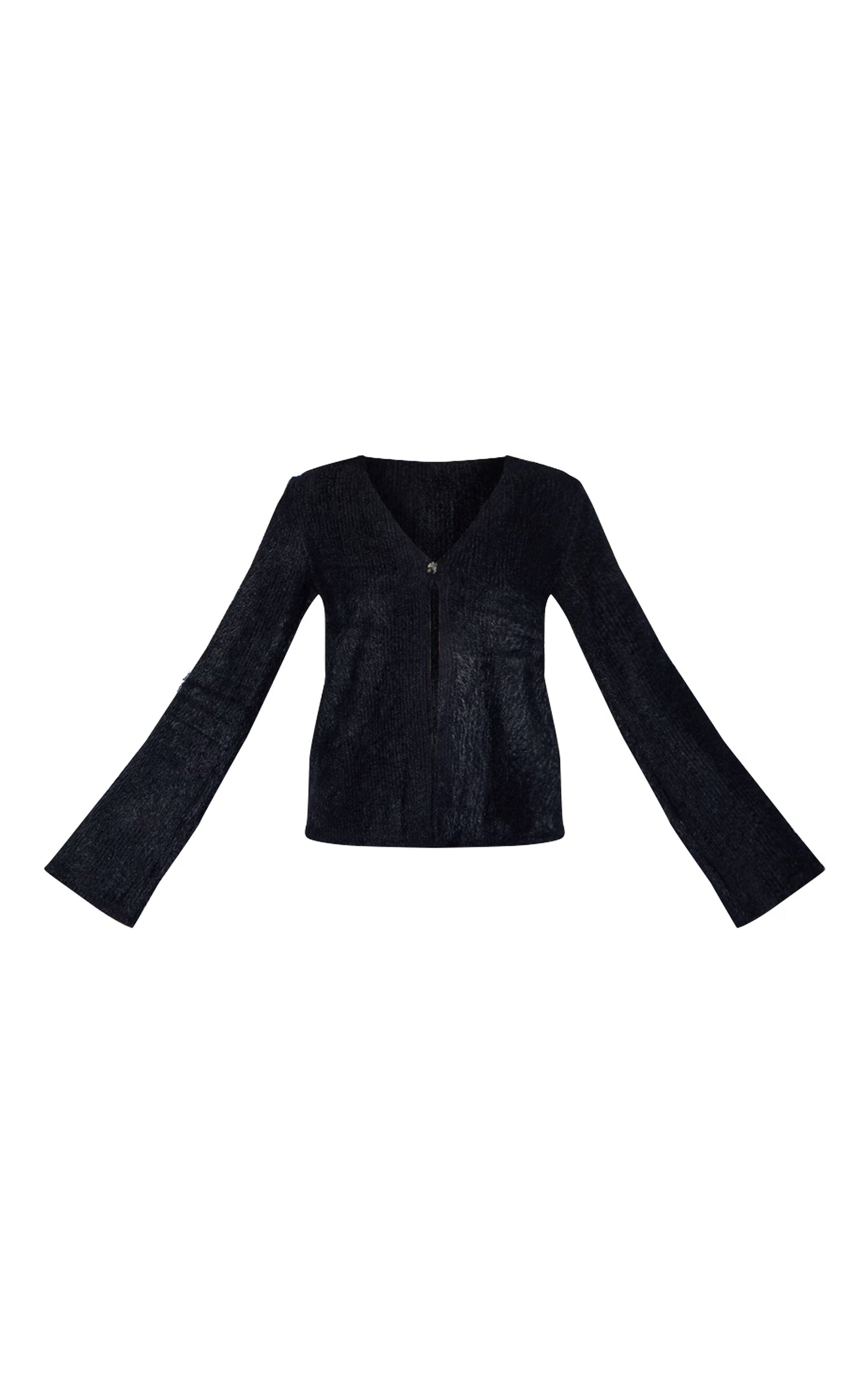 Black Textured V Neck Button Cardigan