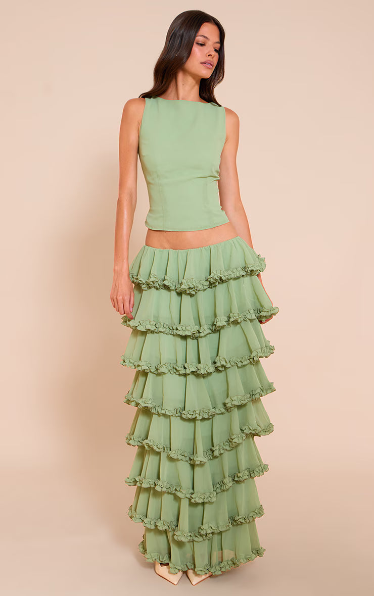 Sage Chiffon Boat Neck Top
