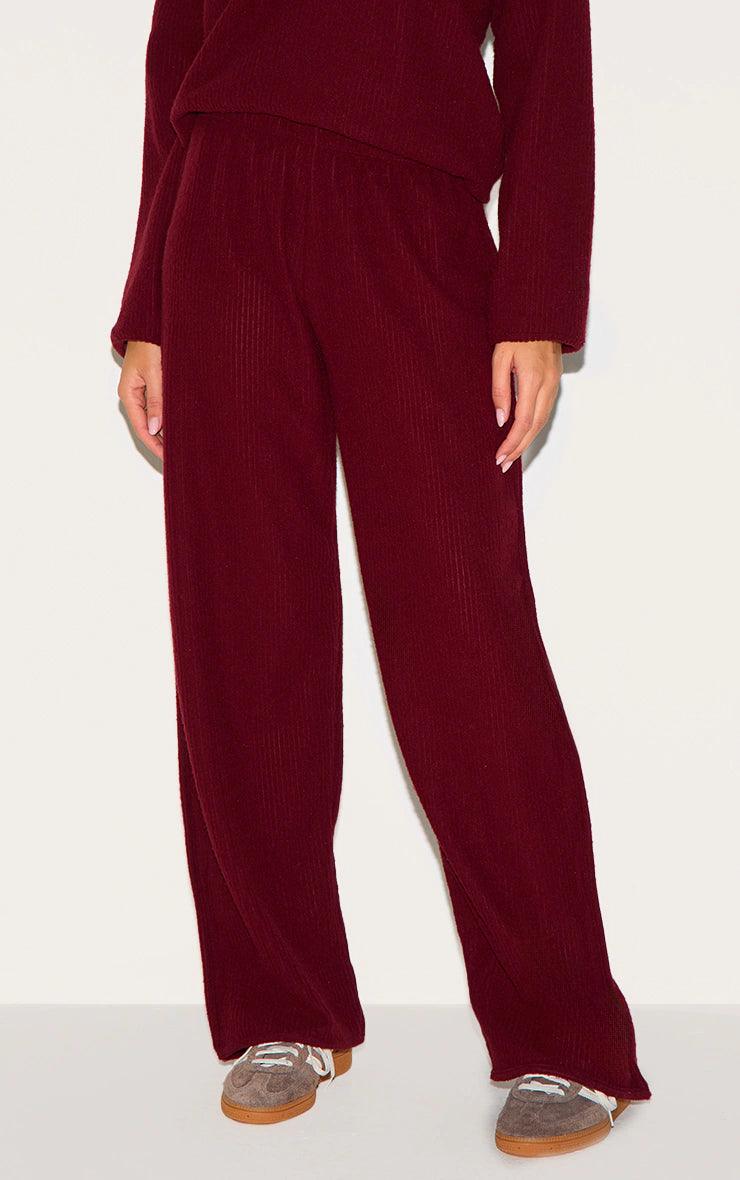 Burgundy Soft Rib Straight Leg Pants