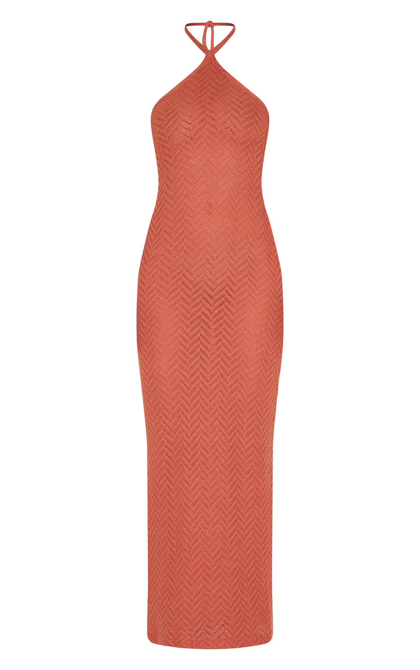 Rust Textured Tie Halter Maxi Dress