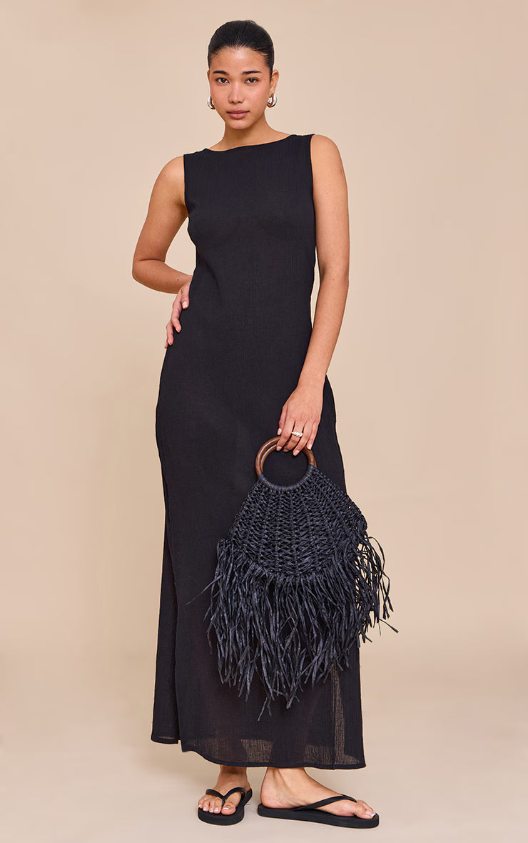 Black Cheesecloth Sleeveless Midaxi Dress