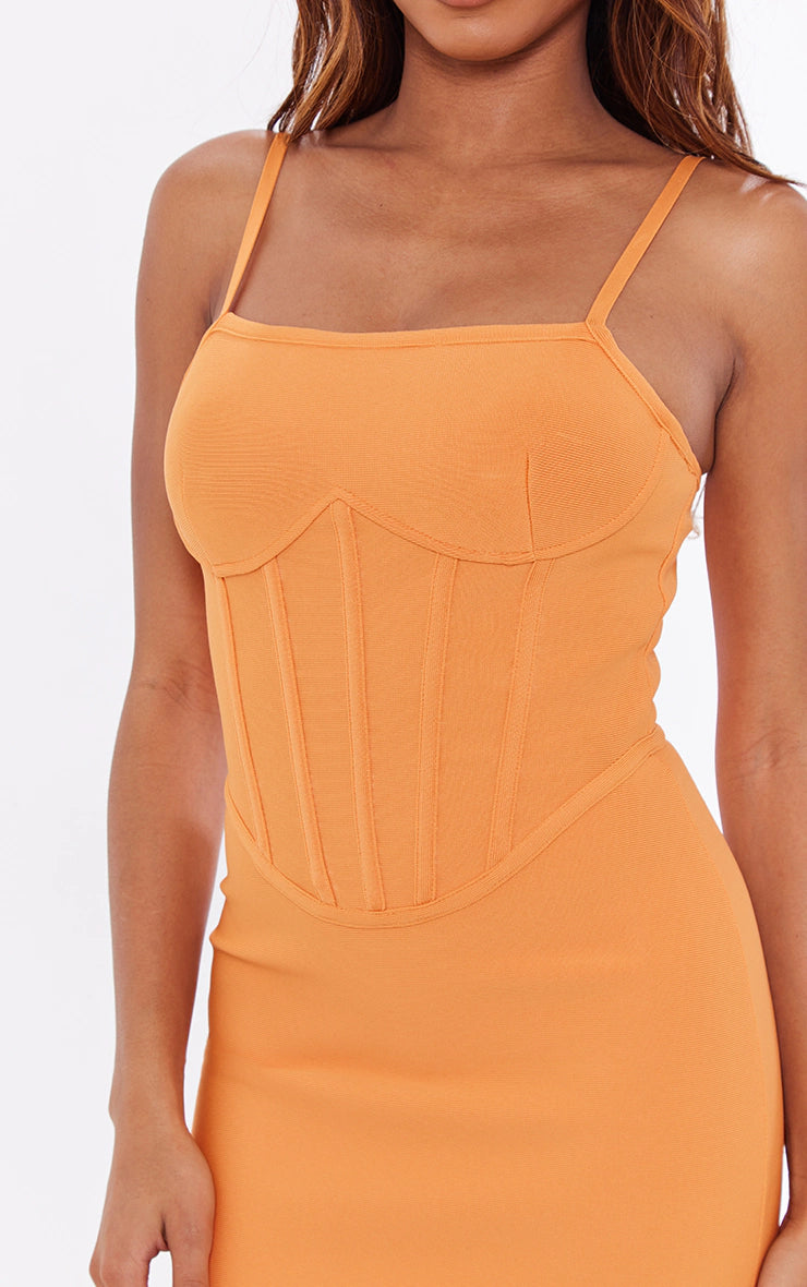 Tangerine Bandage Underbust Corset Detail Strappy Bodycon Dress