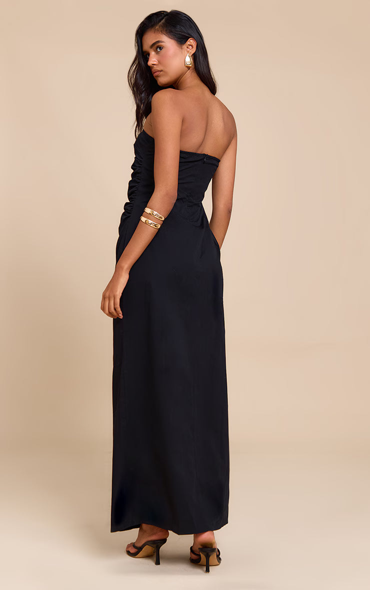 Black Bandeau Ruched Midaxi Dress