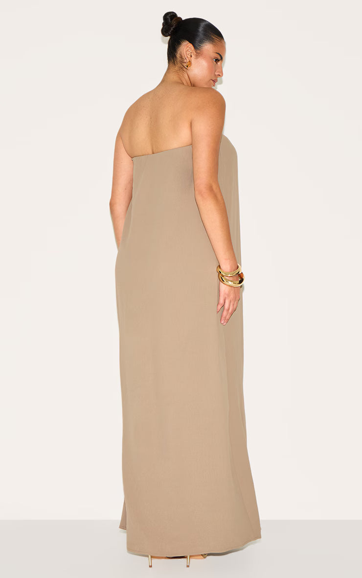Plus Mushroom Floaty Woven Bandeau Maxi Dress
