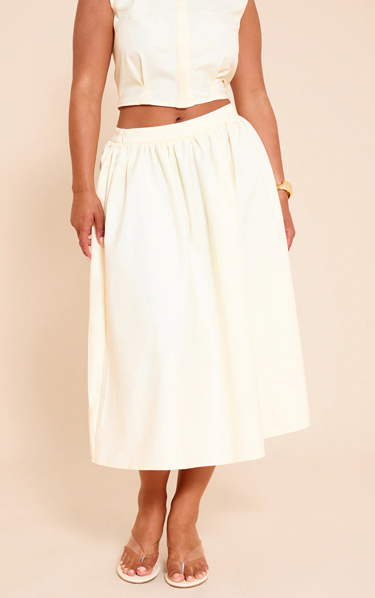 Shape Butter Cream Woven Mid Rise Midi A-line Skirt