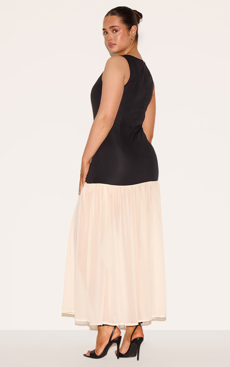 Shape Black Boat Neck Dropped Waist Maxi Dress
