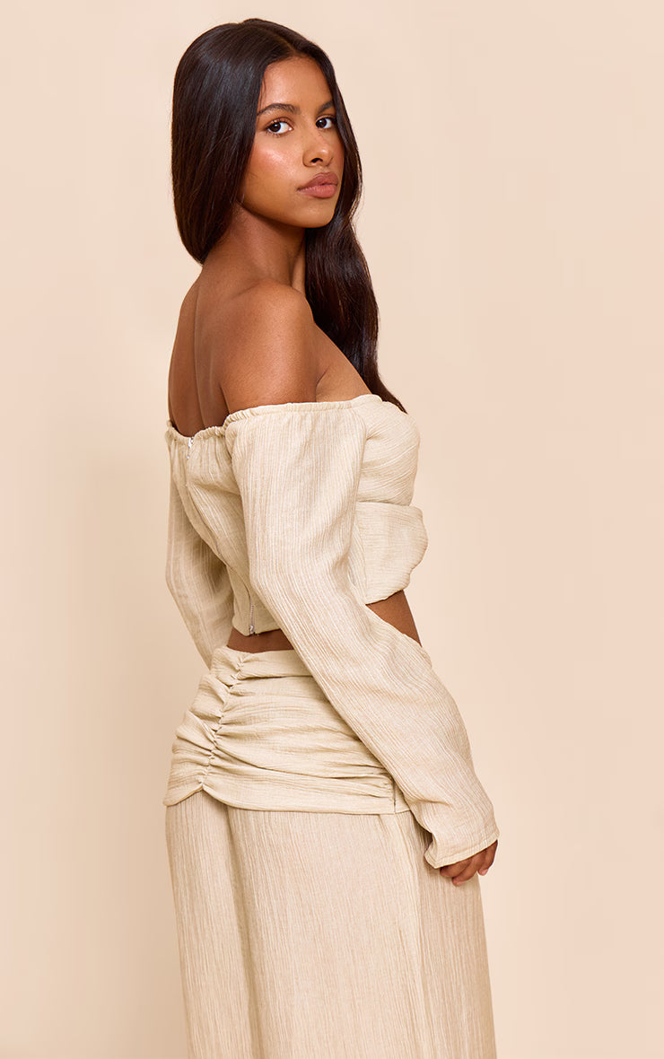 Petite Sand Trim Detail Bardot Top