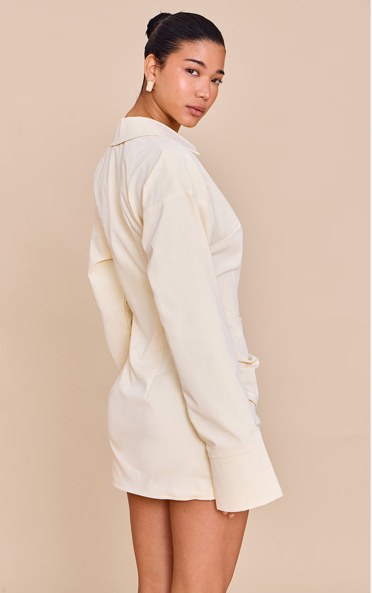 Butter Yellow Plunge Deep Cuff Shirt Dress