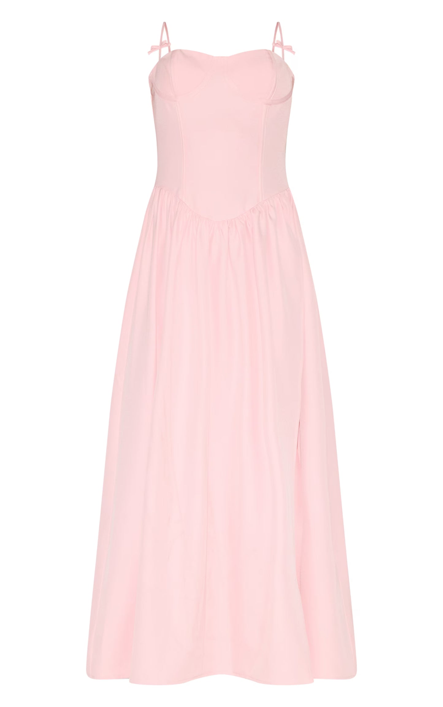 Petite Pale Rose Strappy Corset Detail Pleated Midi Dress