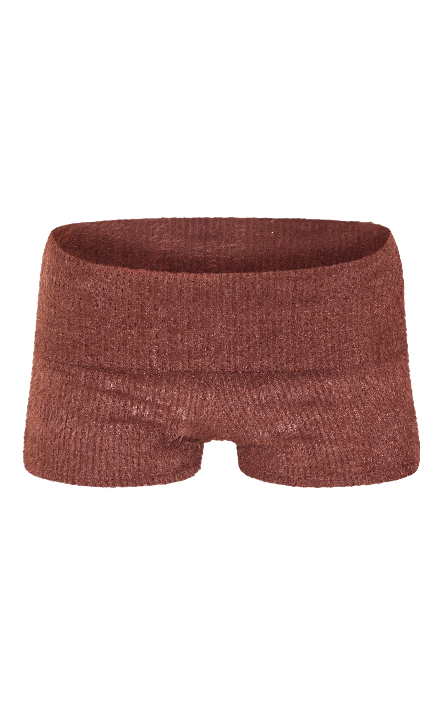 Chocolate Fluffy Textured Fold Over Hot Pants