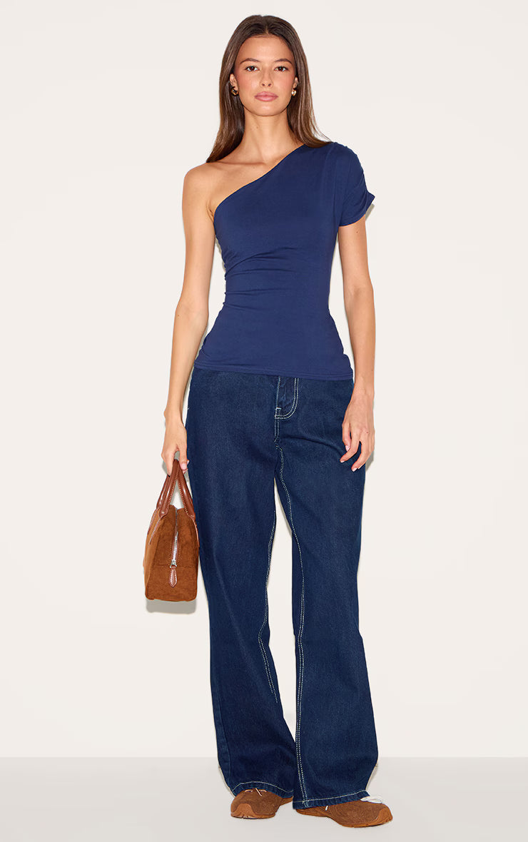 Indigo Blue One Shoulder Asymmetric Top