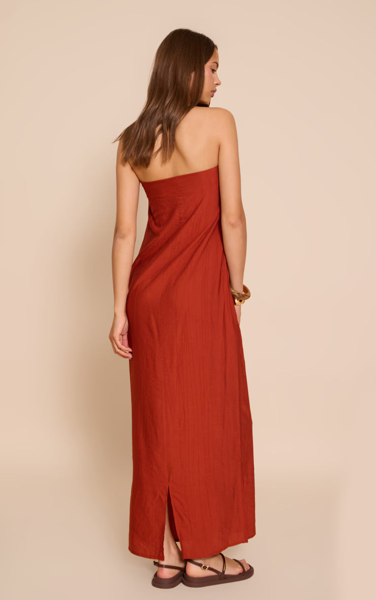 Rust Textured Column Bandeau Maxi Dress