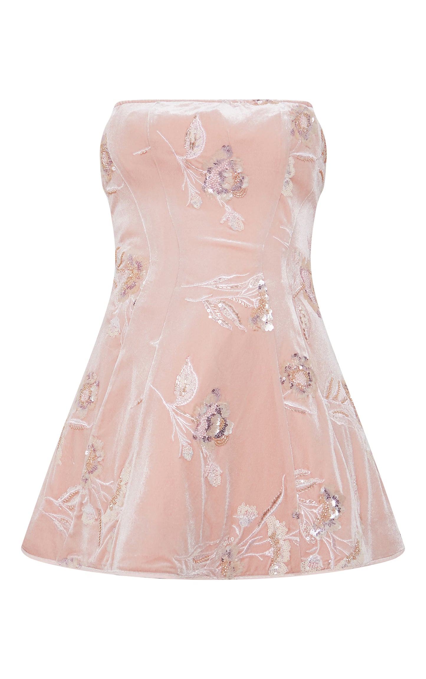 Baby Pink Velvet Embellished Bandeau A Line Dress